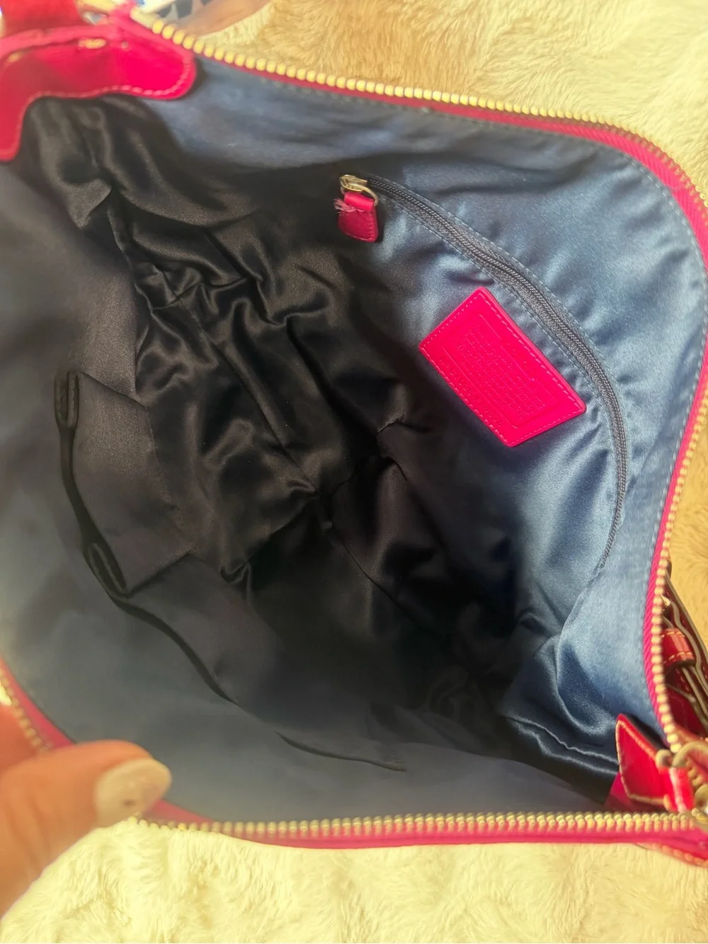 Rare! Y2K Coach Navy Signature Hobo with Pink Leather Trim